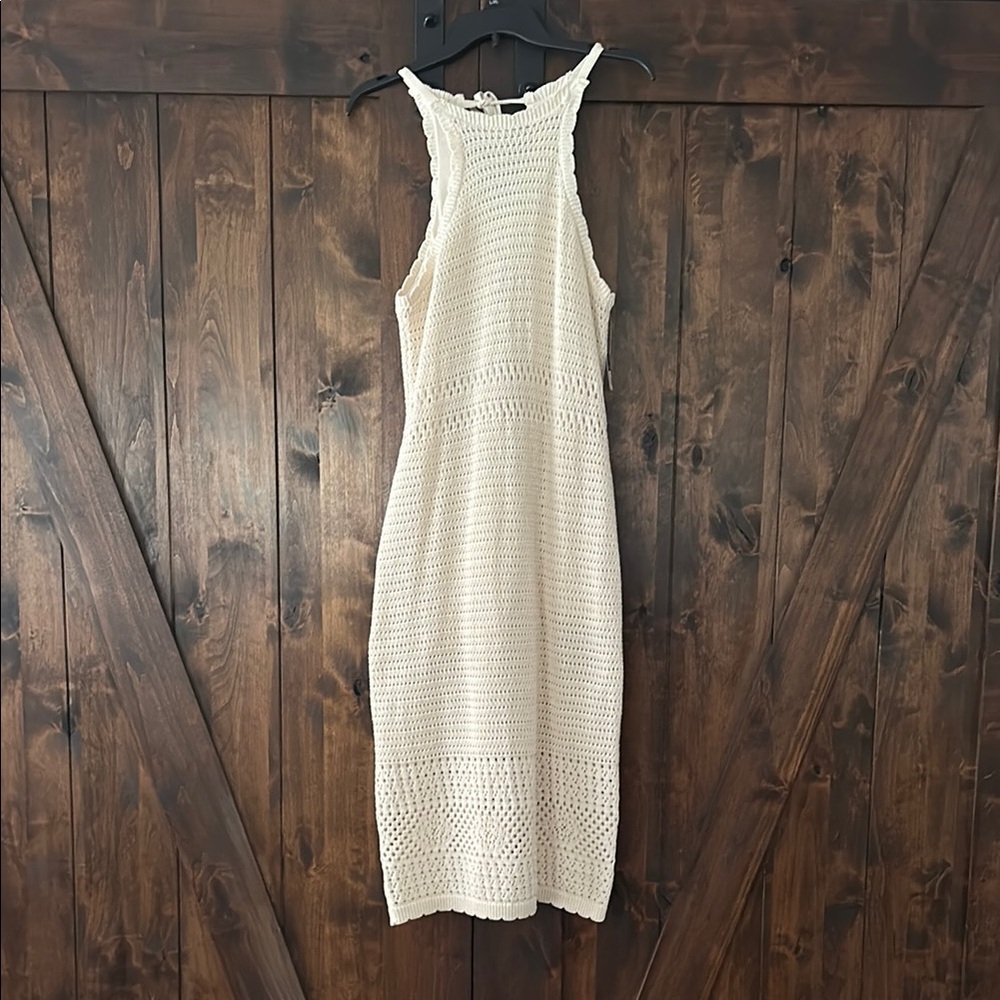 Elegant Crochet Cream Sleeveless Dress